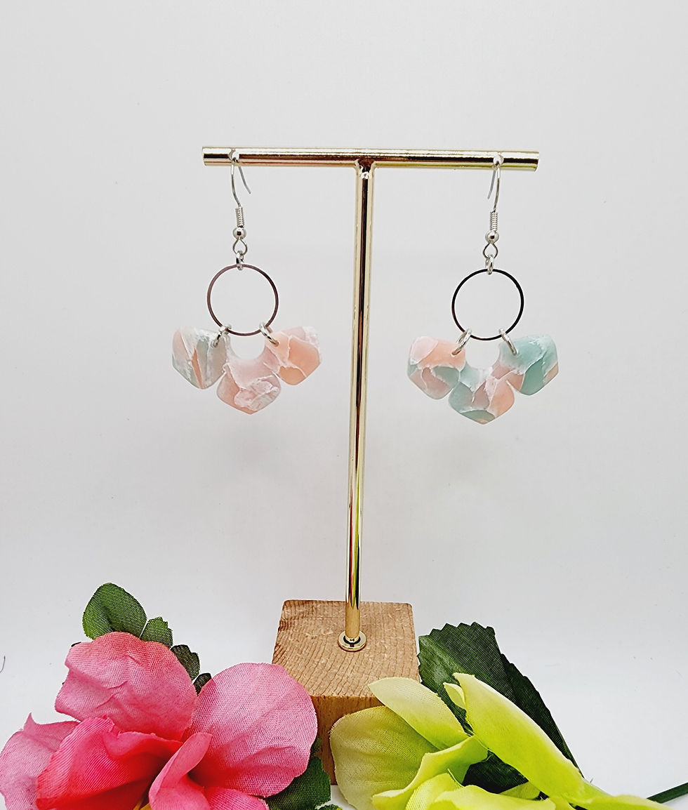 Handcrafted multicolor earrings: Peach and mint green clay adornments