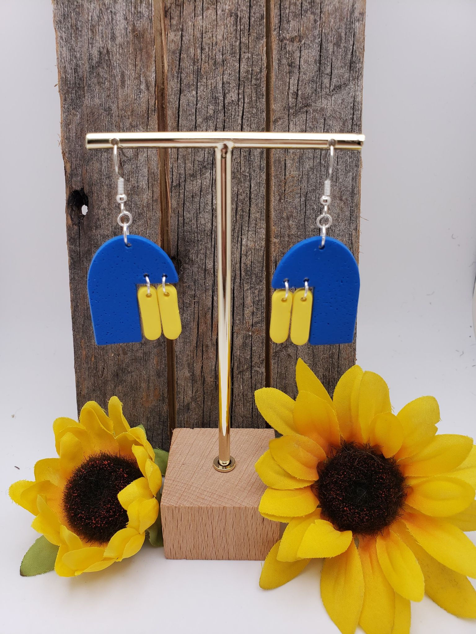 Cobalt blue and yellow handcrafted earrings