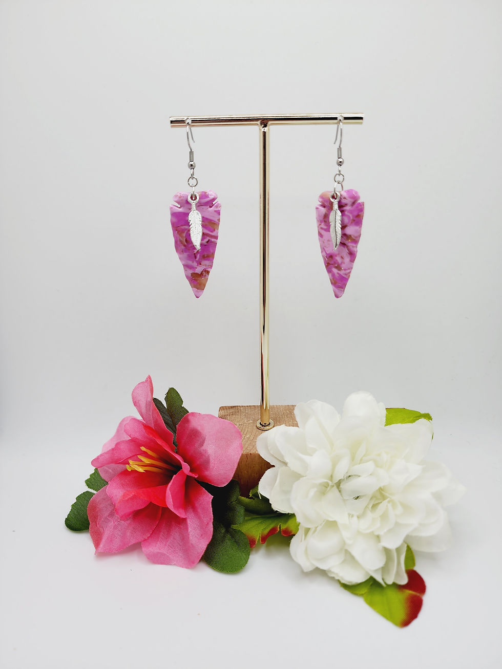 Pink arrowhead earrings, handcrafted