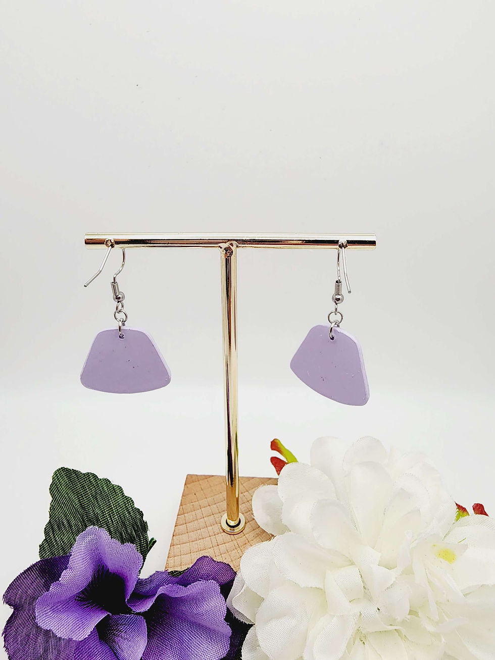 Lavender polymer clay earrings, geometric design