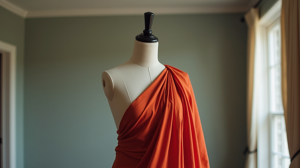 Eye-level view of a beautifully draped saree on a mannequin