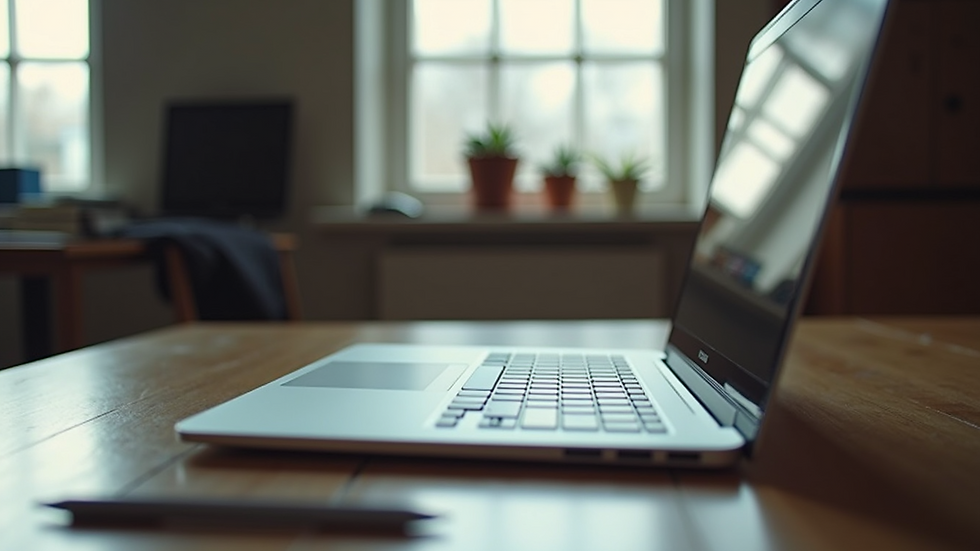 Eye-level view of a laptop on a wooden desk