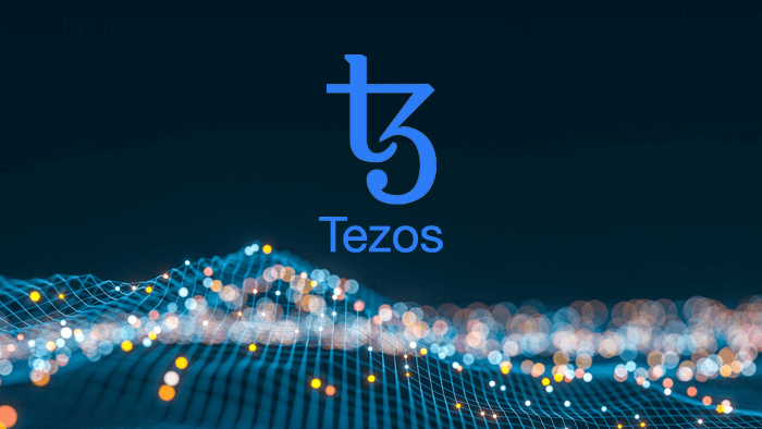 Tezos logo floating above a 4-D graph implying a network