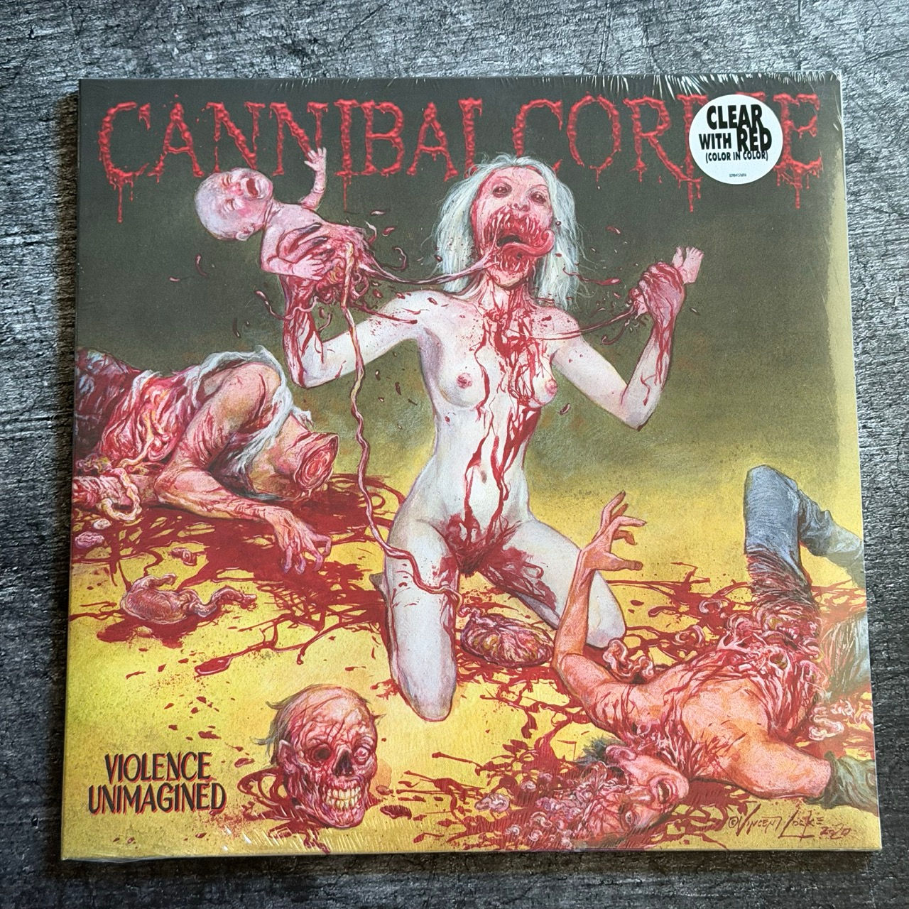 Cannibal Corpse Violence Unimagined red-inside-ultra-clear vinyl with gore cover artwork