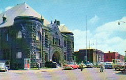Mabel Tainter Memorial Building, street scene, Menomonie, WI