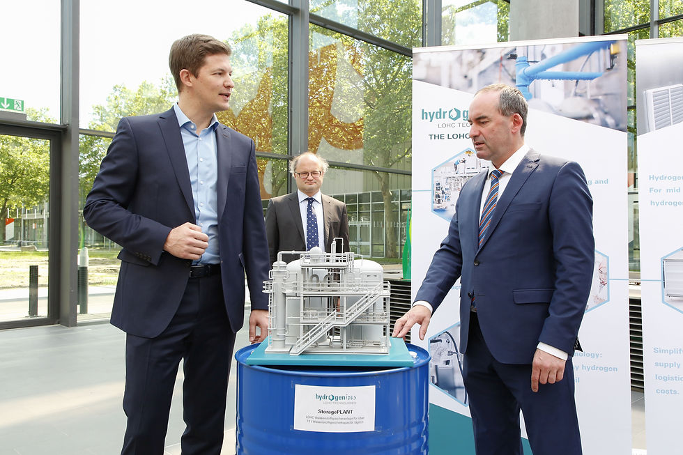 Modell einer LOHC-Wasserstoffspeicheranlage.