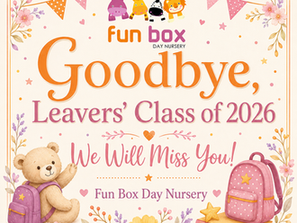 Pastel daycare farewell poster with teddy, backpacks and bunting, reading Goodbye, Leavers' Class of 2026, We Will Miss You!