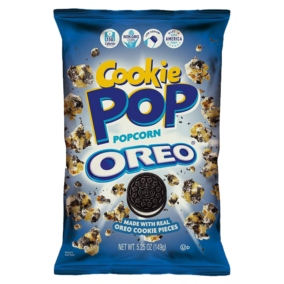 Candy Pop Popcorn Cookie Pop Oreo 149g, luftiges Popcorn mit Oreo-Kekskrümeln – ideal für besondere Naschmomente.