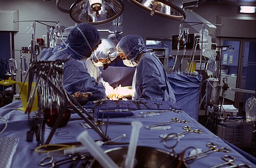Cardiac surgery in an operating room