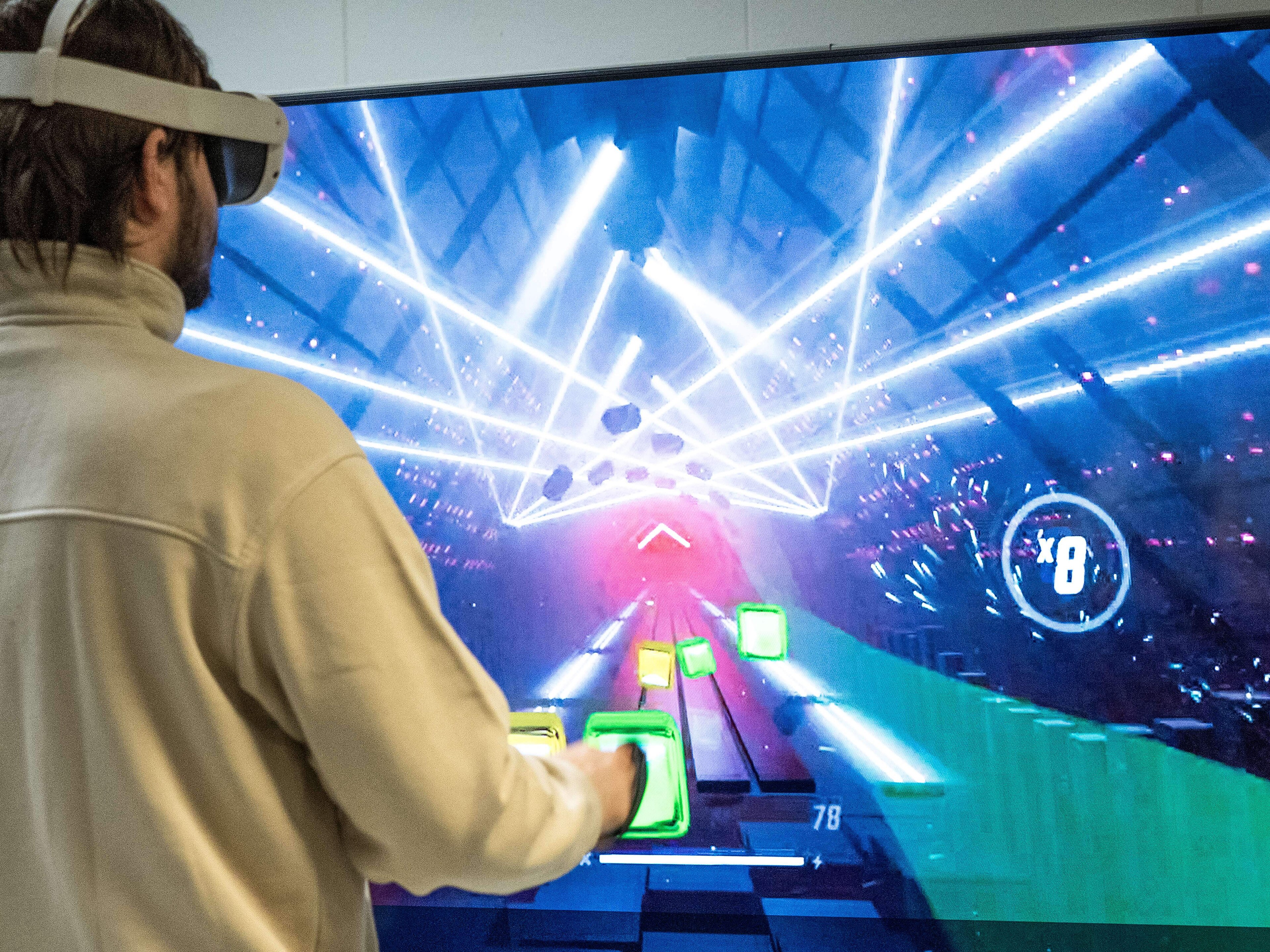 Person wearing a virtual-reality headset