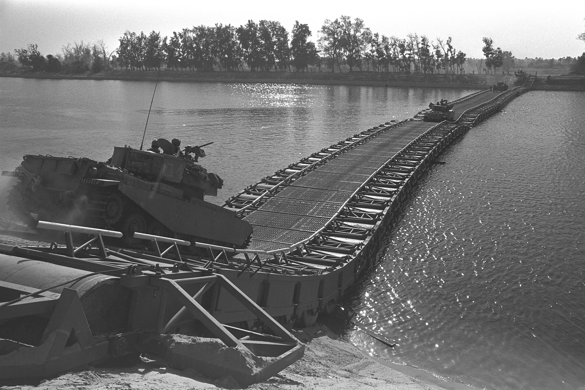 Israeli mobile bridge crossing the Suez Canal in the Yom Kippur War