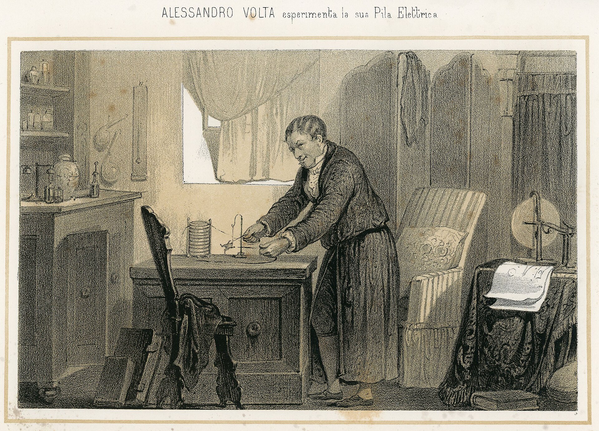 Alessandro Volta demonstrating his electric pile
