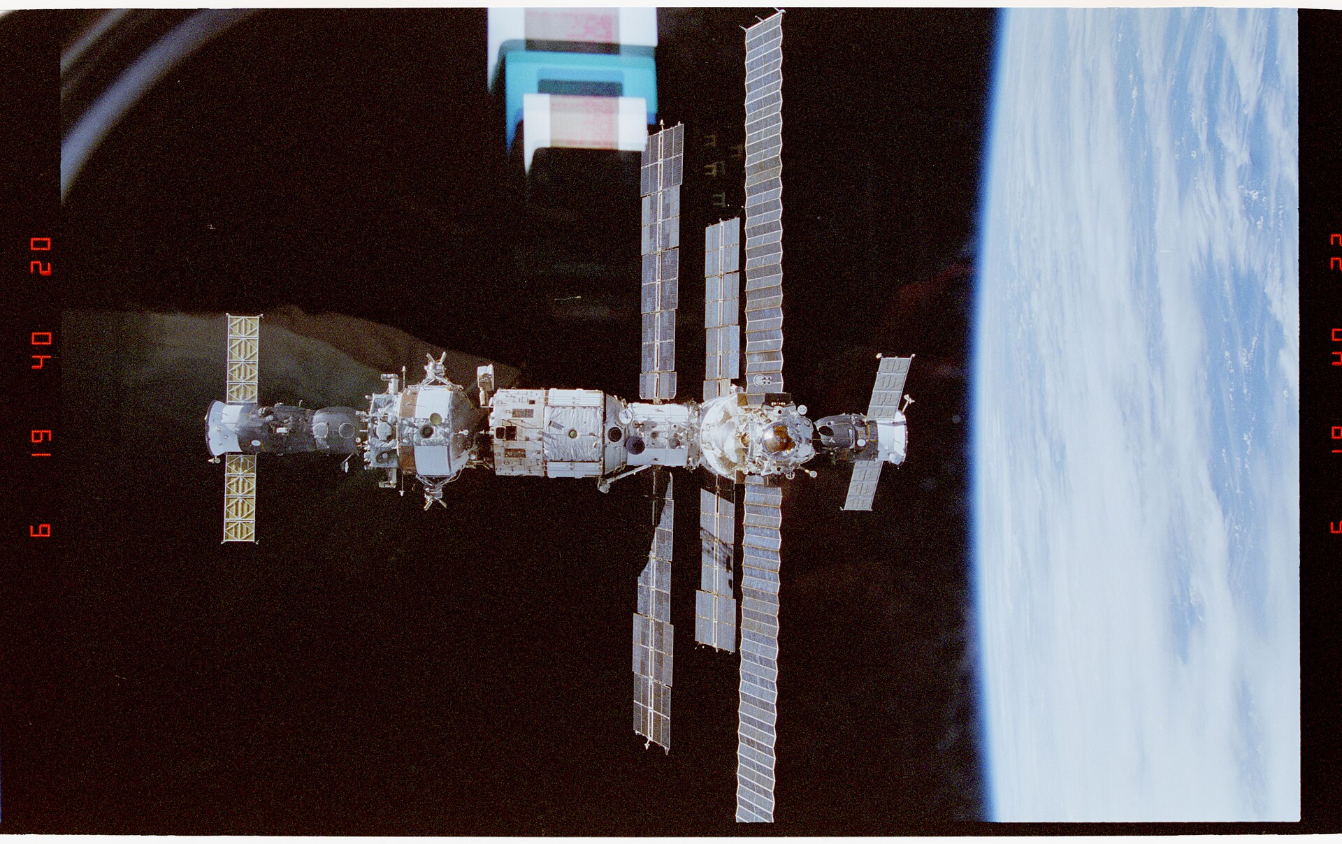 The Mir space station seen from Discovery