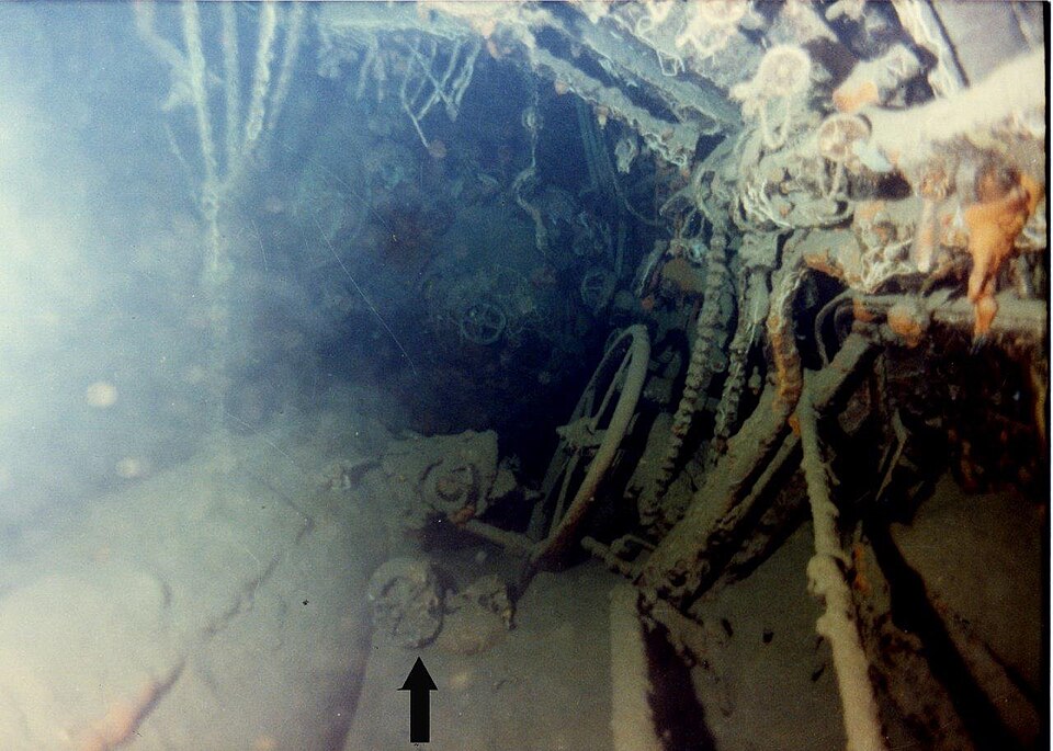 Torpedo room in the wreck of the submarine Scirè