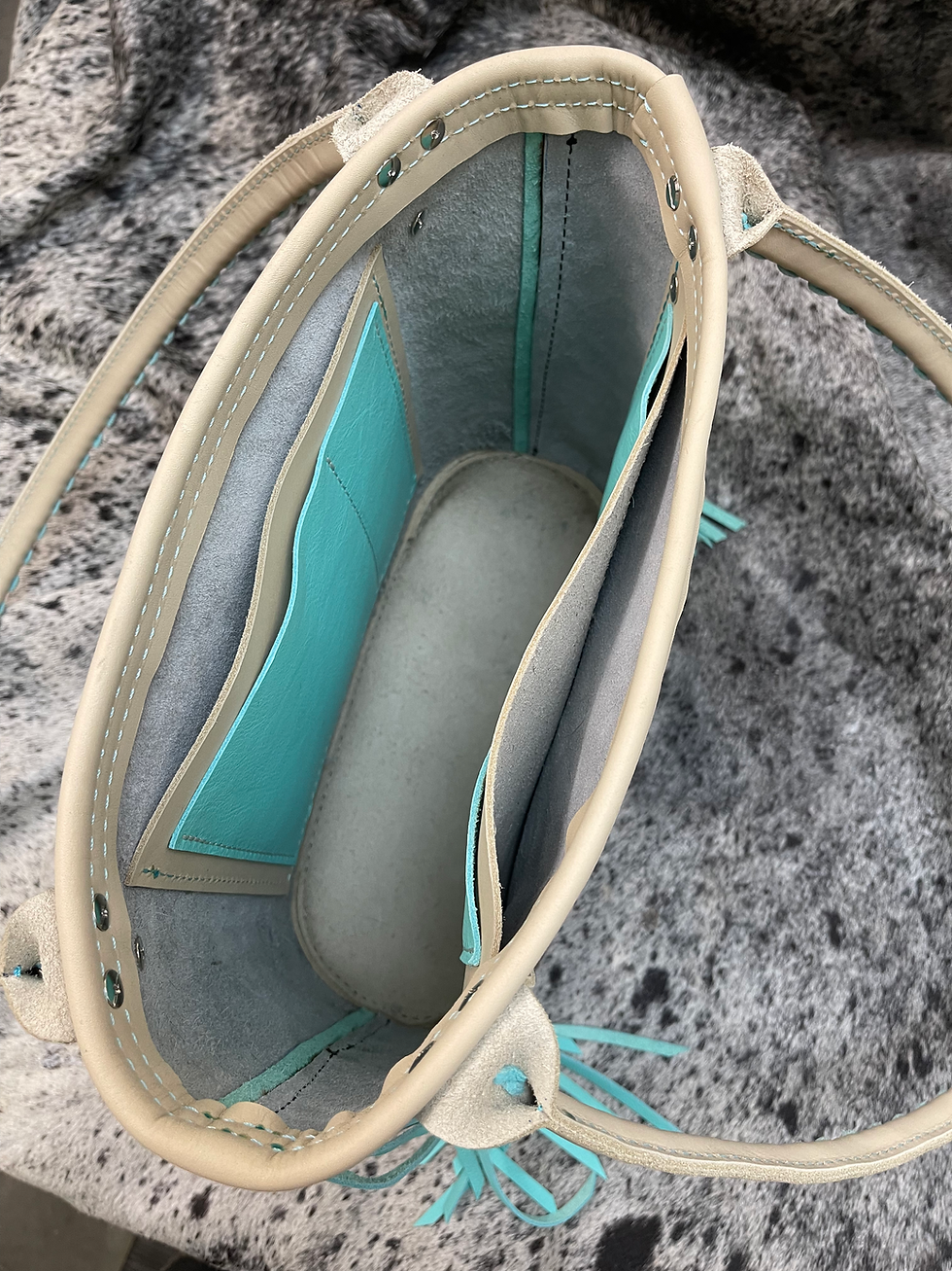 Thumbnail: Brown / White / Teal Hair-on Cowhide Tote