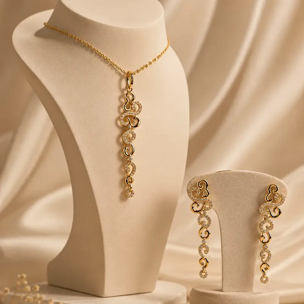 Parure dorée arabesque LIKAM avec collier long et boucles élégantes