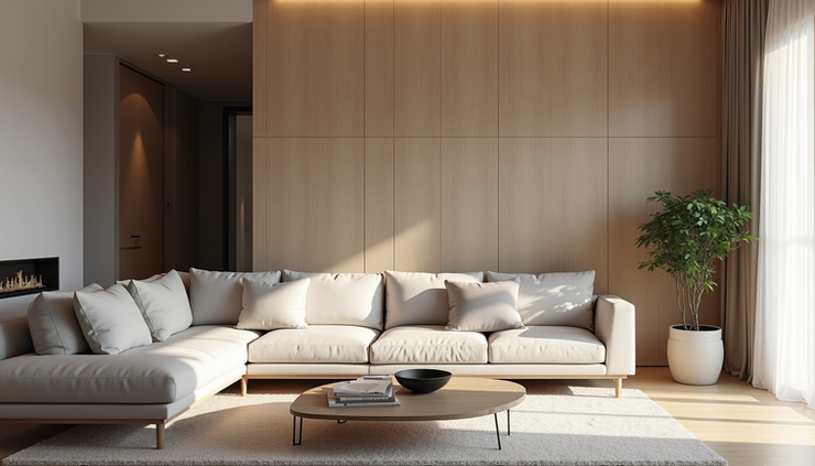 Eye-level view of a modern living room interior designed with architectural precision