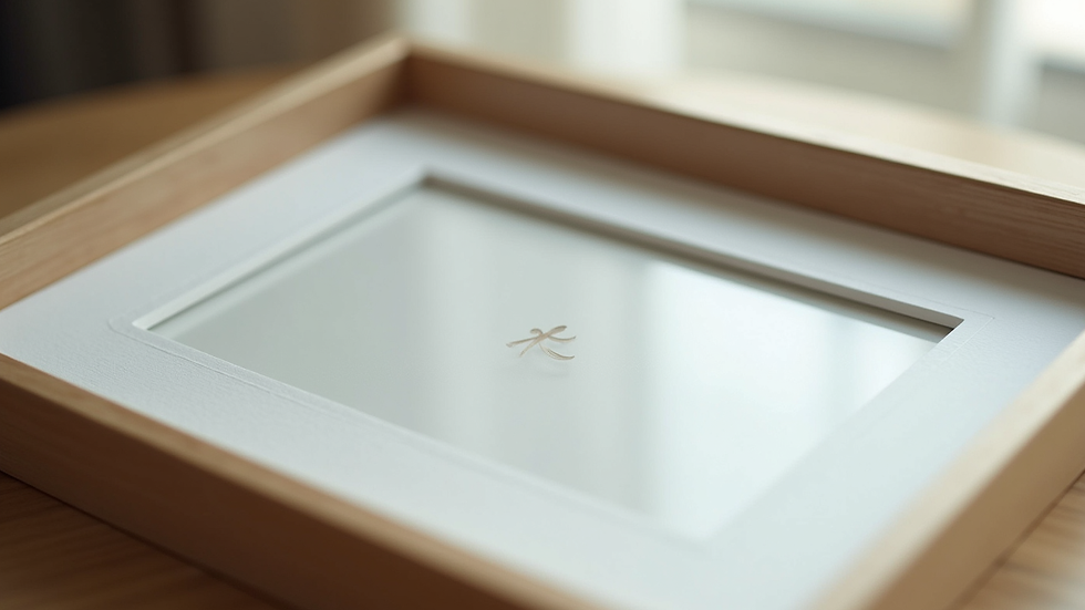 Close-up view of a custom frame with layered mats and UV-protective glass