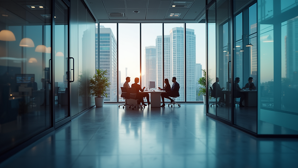 High angle view of a modern office space with technology integration