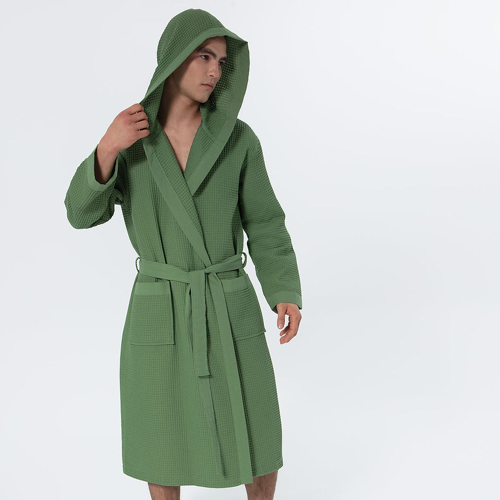 Thumbnail: Men's Hooded Turkish Cotton Waffle Robe