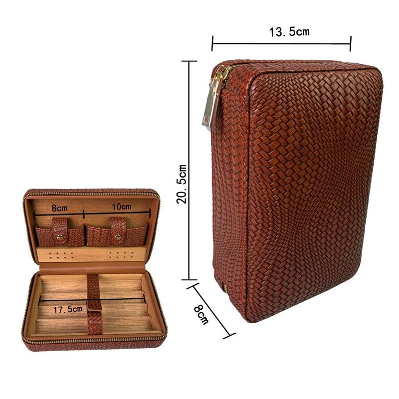 Thumbnail: Carved cigar box cedar wood cigar moisturizing box cowhide 