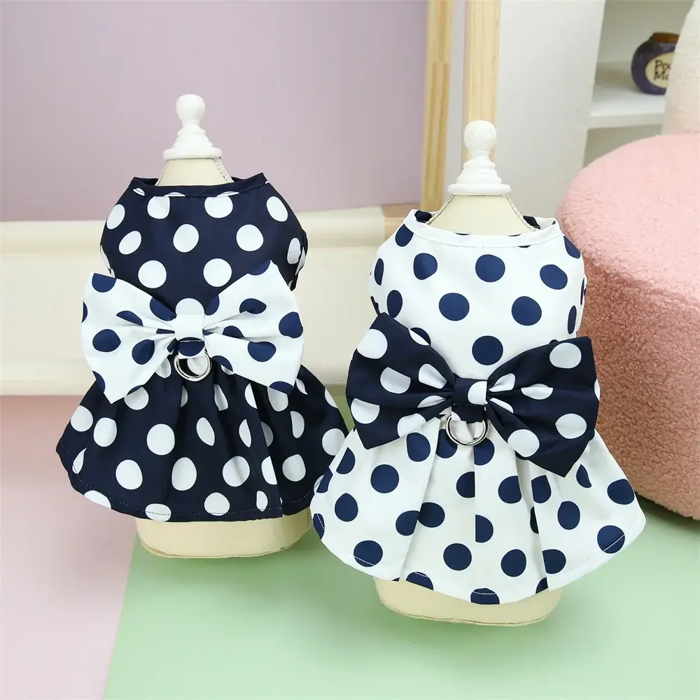 Lovely Dot Pattern Dog Dress for Female Pet Cat Puppy Princess Wedding Party Ski