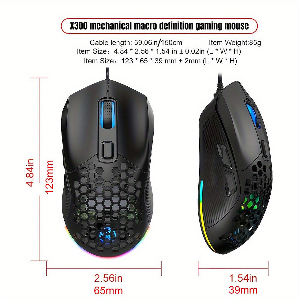Thumbnail: HXSJ New USB Wired Game Mouse - RGB Backlit Braid 7200DPI Adjustable Back Cover 