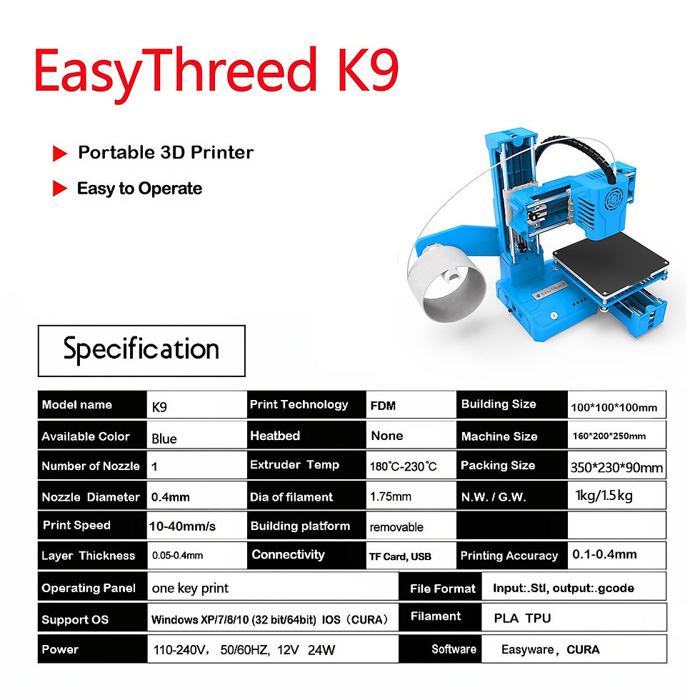 Thumbnail: EasyThreed K9 Mini 3D Printer - Quiet, One-Click Printing for Home & Education, 