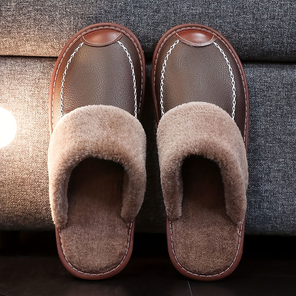 Thumbnail: Men Slippers Black New Winter Slippers Warm Indoor Slipper High Quality Home Hou
