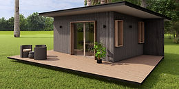 Módulo habitacional prefabricado de 37 m² diseñado por Arquitectura Ideal en paneles SIP.