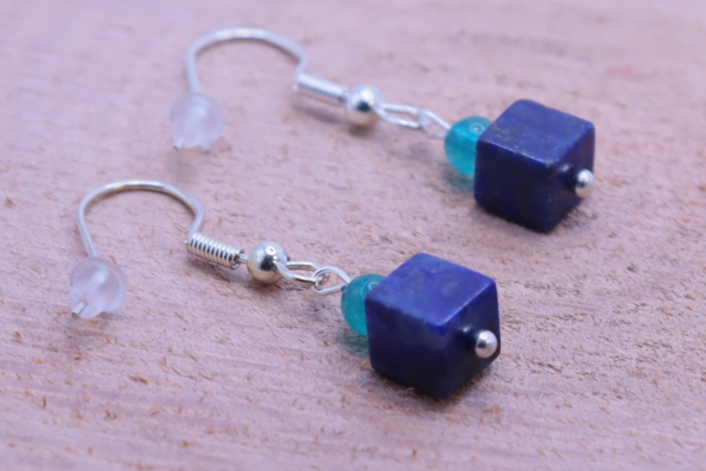 Boucles d'oreille, Perle Lapis Lazuli, Femme 925 Argent