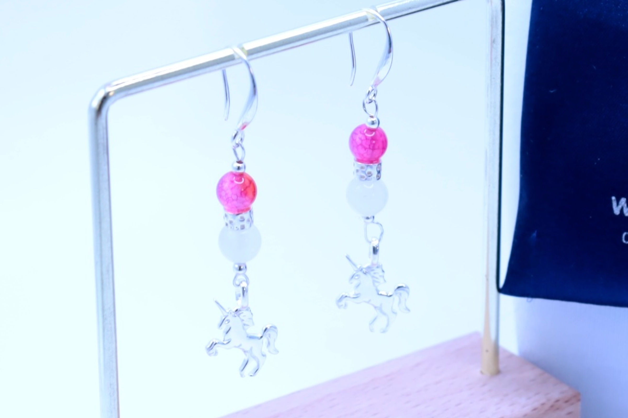 Boucles d'oreille, perle Sélénite et Améthyste, Femme 925 Argent