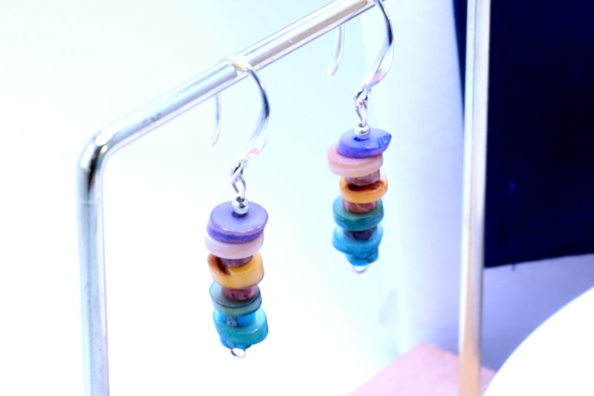 Boucles d'oreille, coquillage coloré, Femme 925 Argent