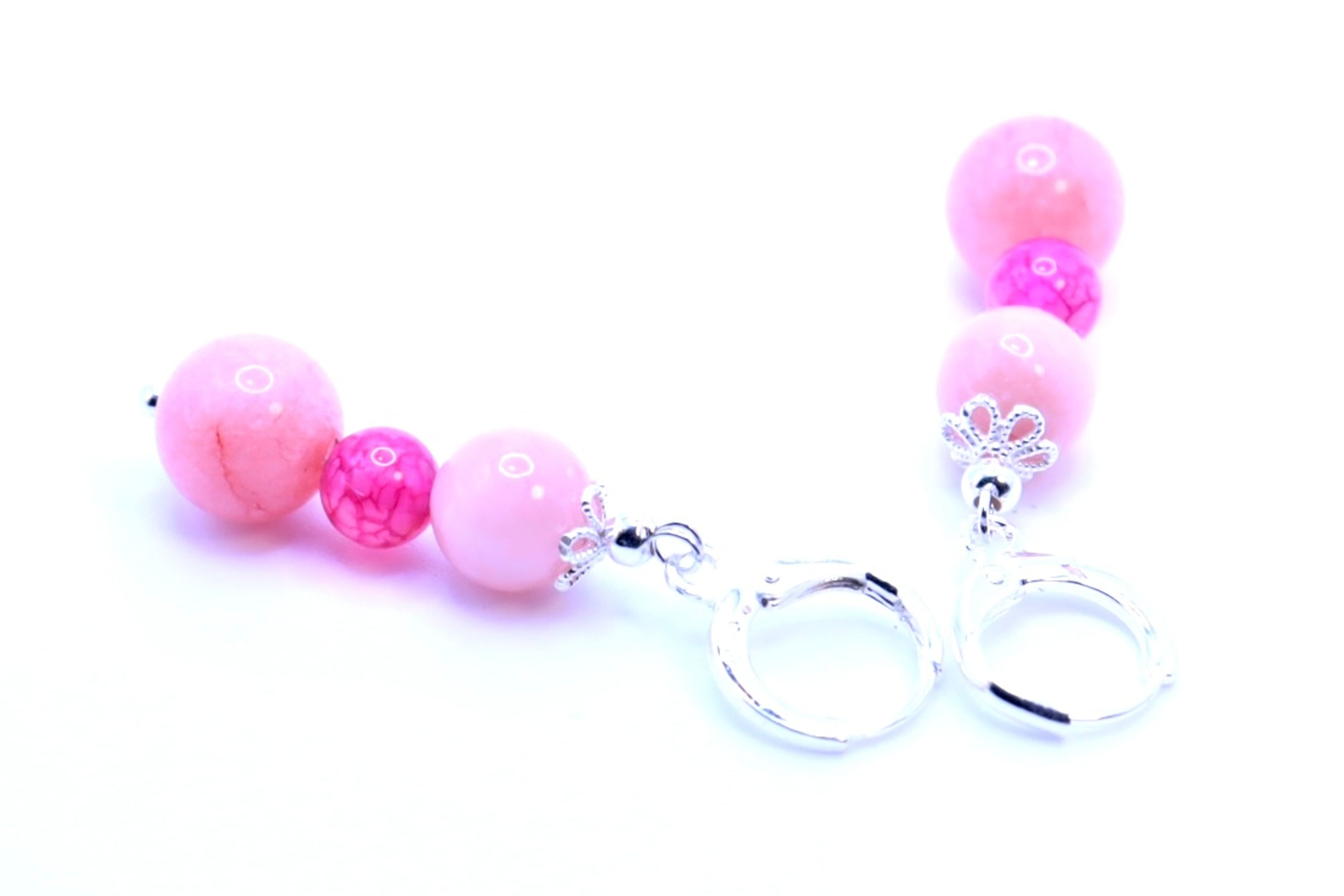 Boucle d'oreilles femme, Quartz Rose avec 925 Argent