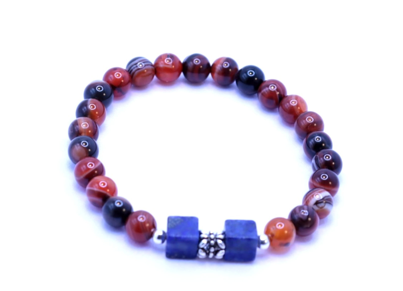 Bracelet Femme, Agates à rayures avec 925 Argent (14cm)