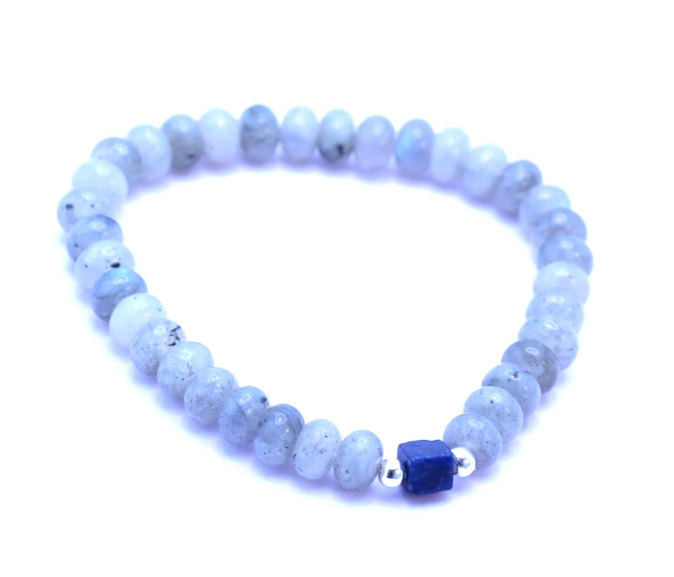 Bracelet Homme, Aventurine et Lapis Lazuli avec 925 Argent (14cm)