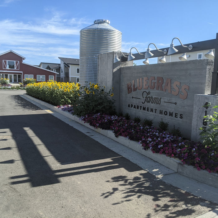 Mature landscaping at a multifamily housing community in the Inland Northwest.