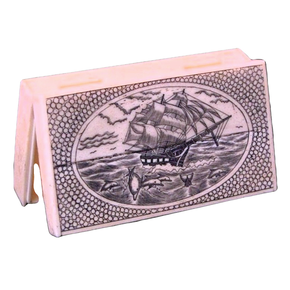Scrimshaw Ship and Dolphin Box