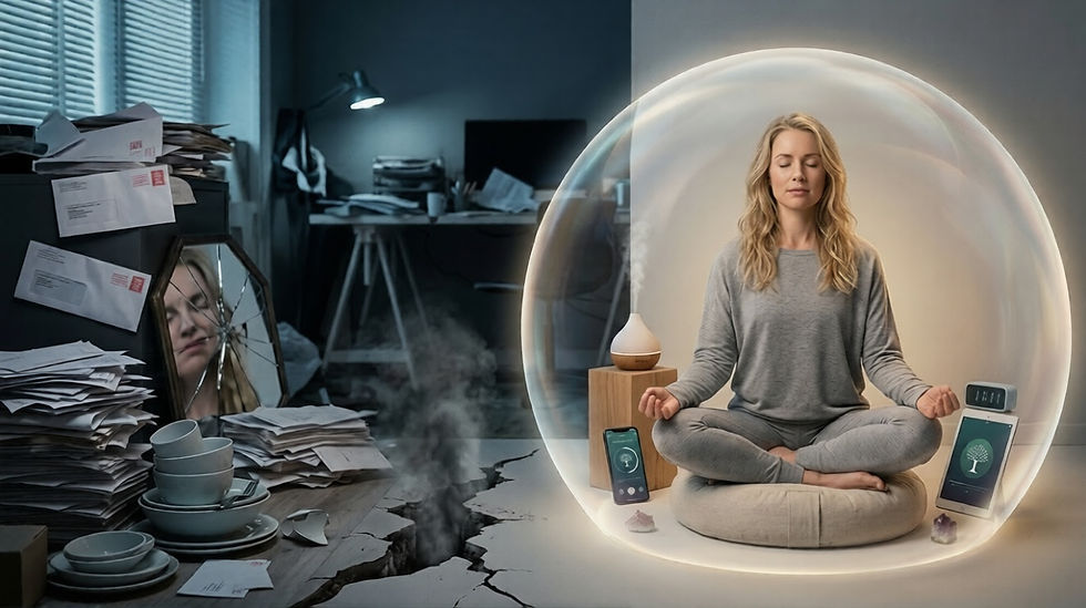Person meditiert um Probleme zu ignorieren – Mindfulness als Betäubung statt echter Transformation, erklärt von Daniel Lüscher, Soullight