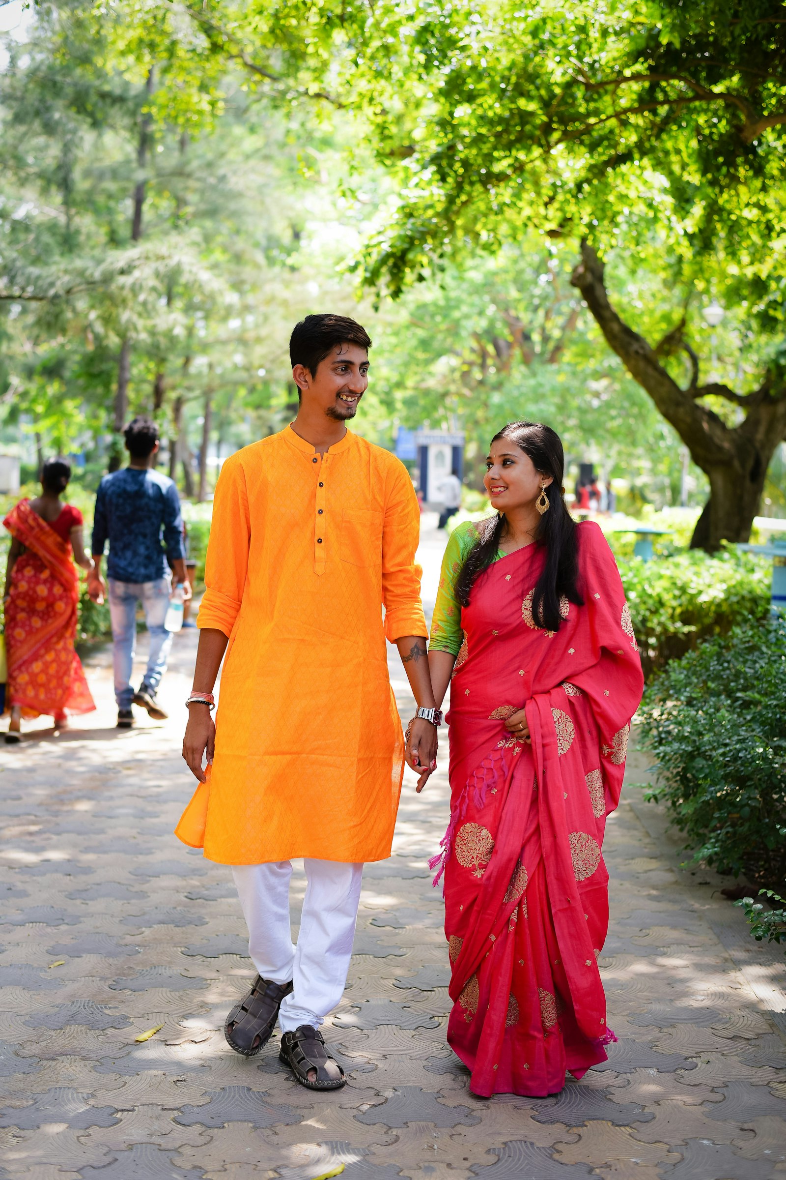Couple in conversation on a walk