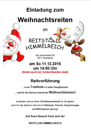 Einladung zum Weihnachtsreiten des RC Himmelreich am 11.12.2016