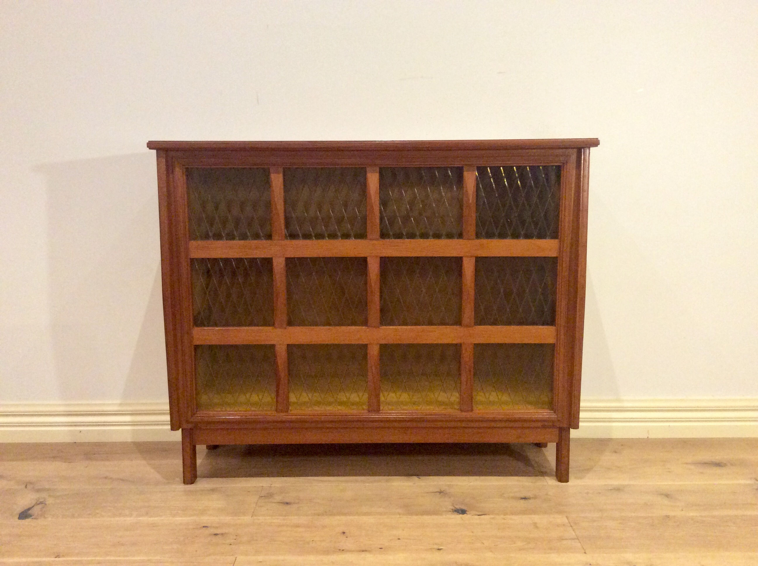 Mid Century Teak Cocktail Cabinet with Diamond Patterned Amber Glass.