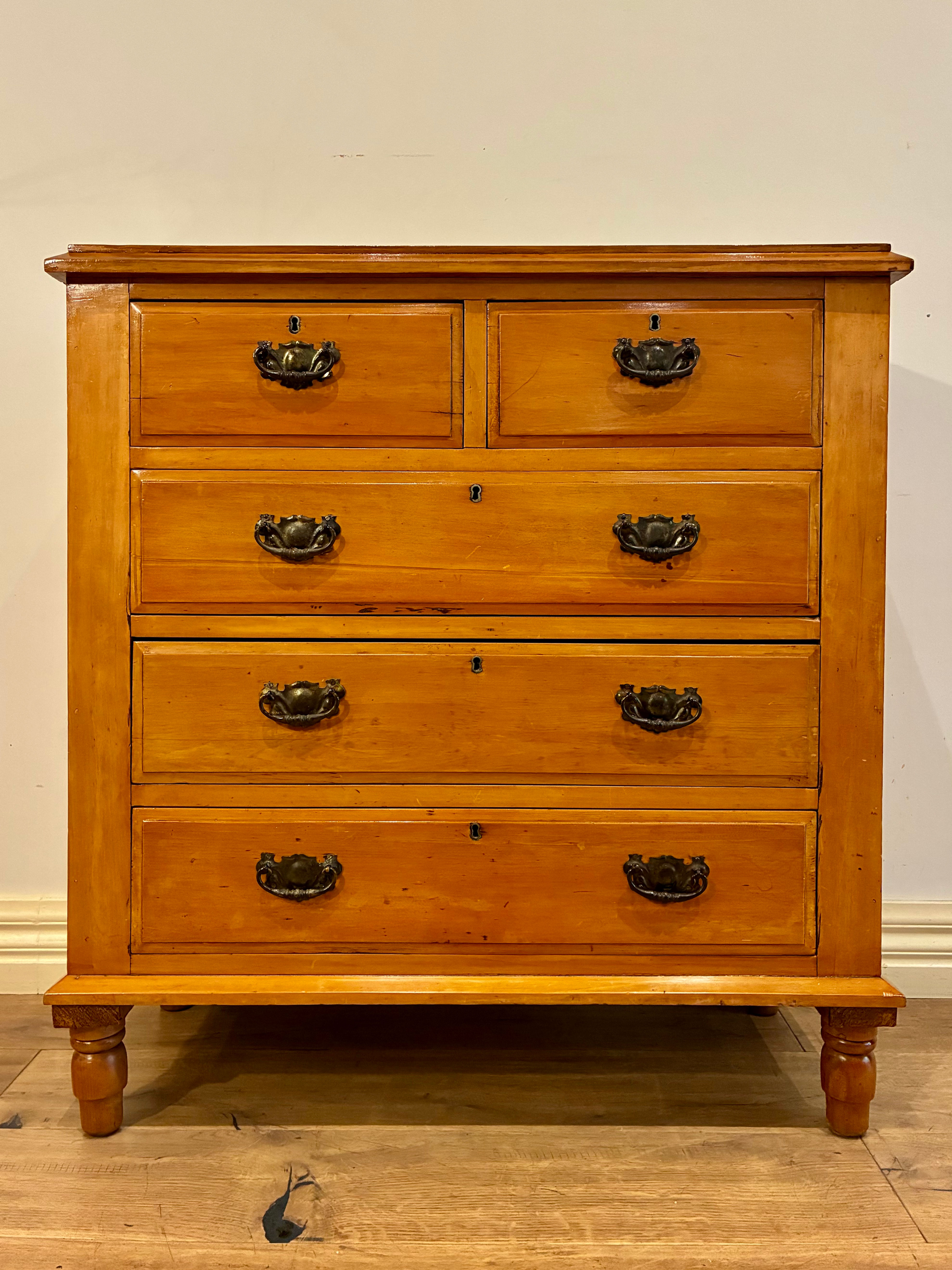 A9114 Restored Five Drawer Edwardian Kauri Dresser.