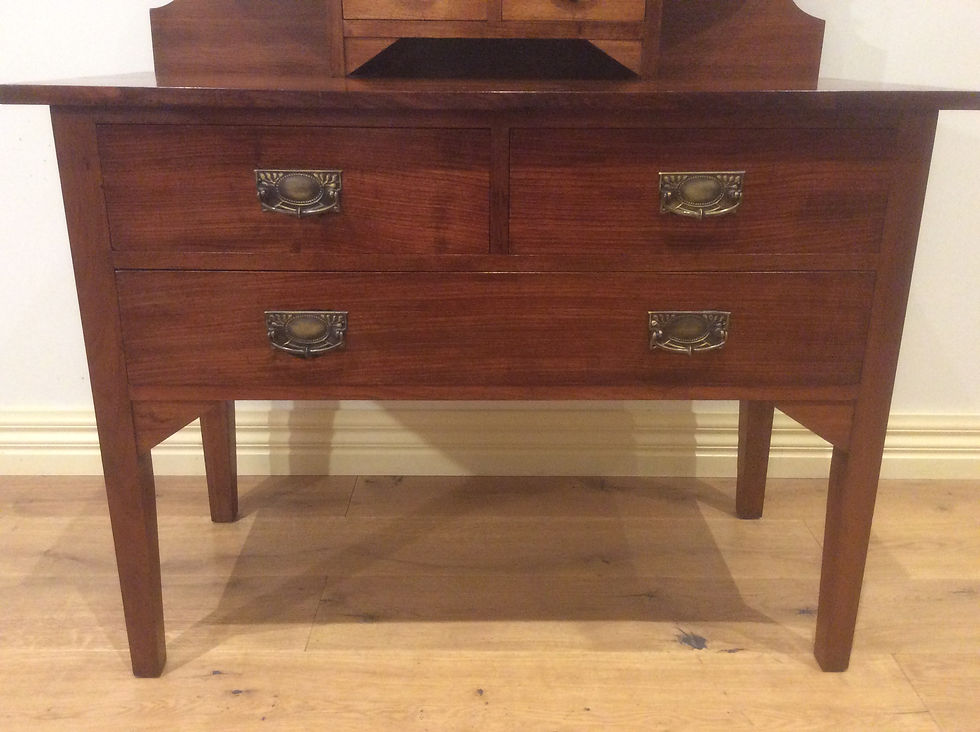 Thumbnail: Antique Blackwood Five Drawer Dressing Table with Oval Mirror