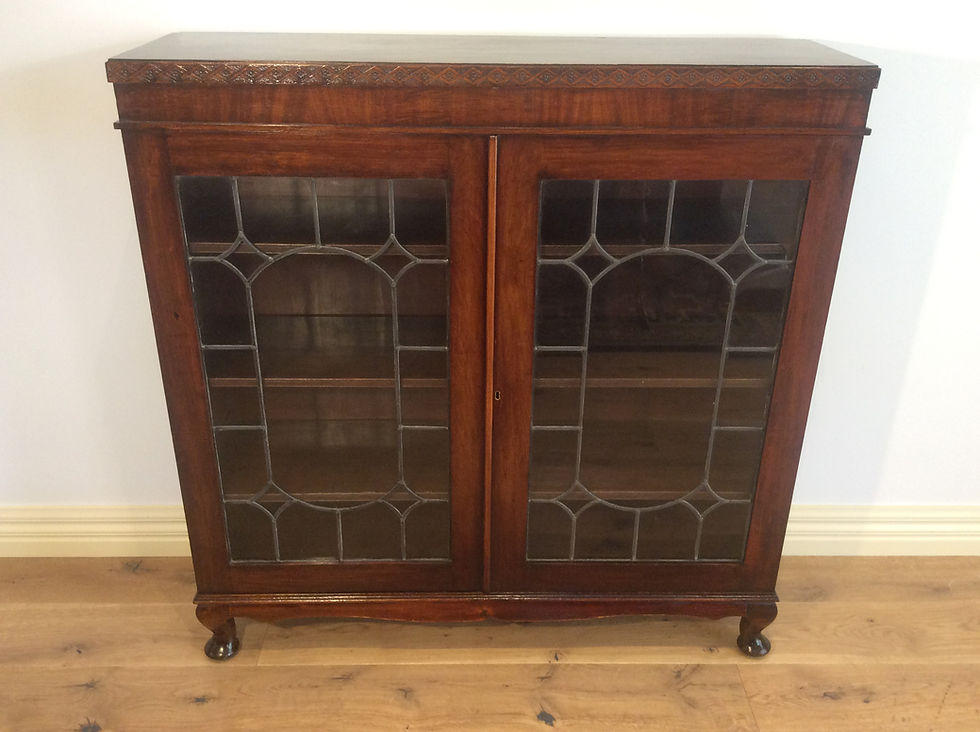 Antique Mahogany Lead Light Bookcase.