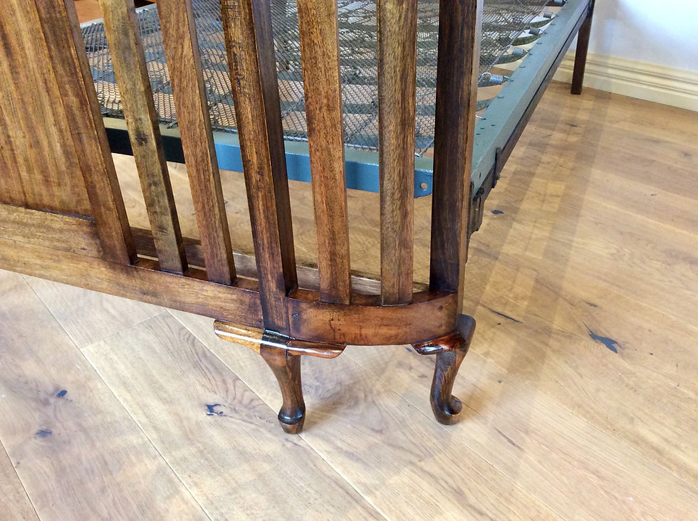 Thumbnail: Antique Blackwood Slat Double Bed with Cabriolet Legs. Circa 1900.