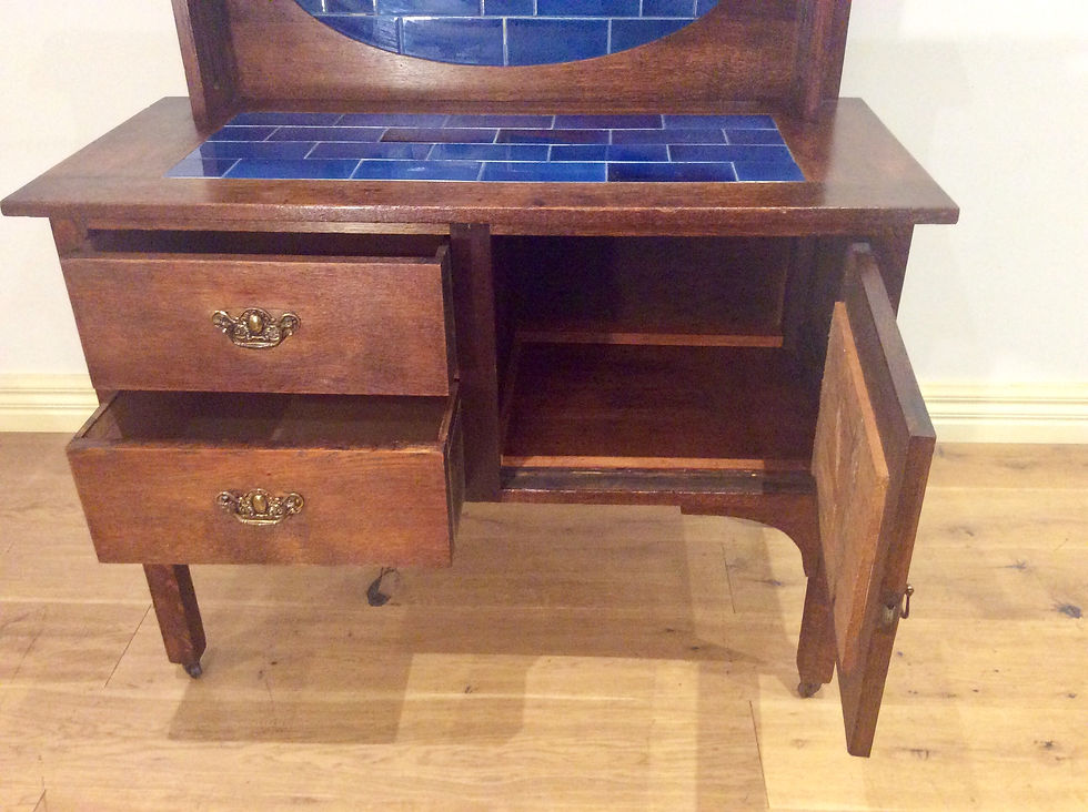 Thumbnail: A4272 - Tulip Arts and Crafts Oak Wash Stand with Brass Hardware.