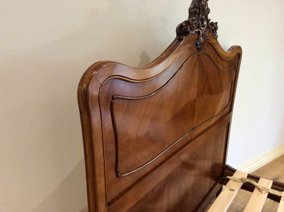 Thumbnail: Carved Head Board of French Louis XV Style Walnut Queen Size Bed.