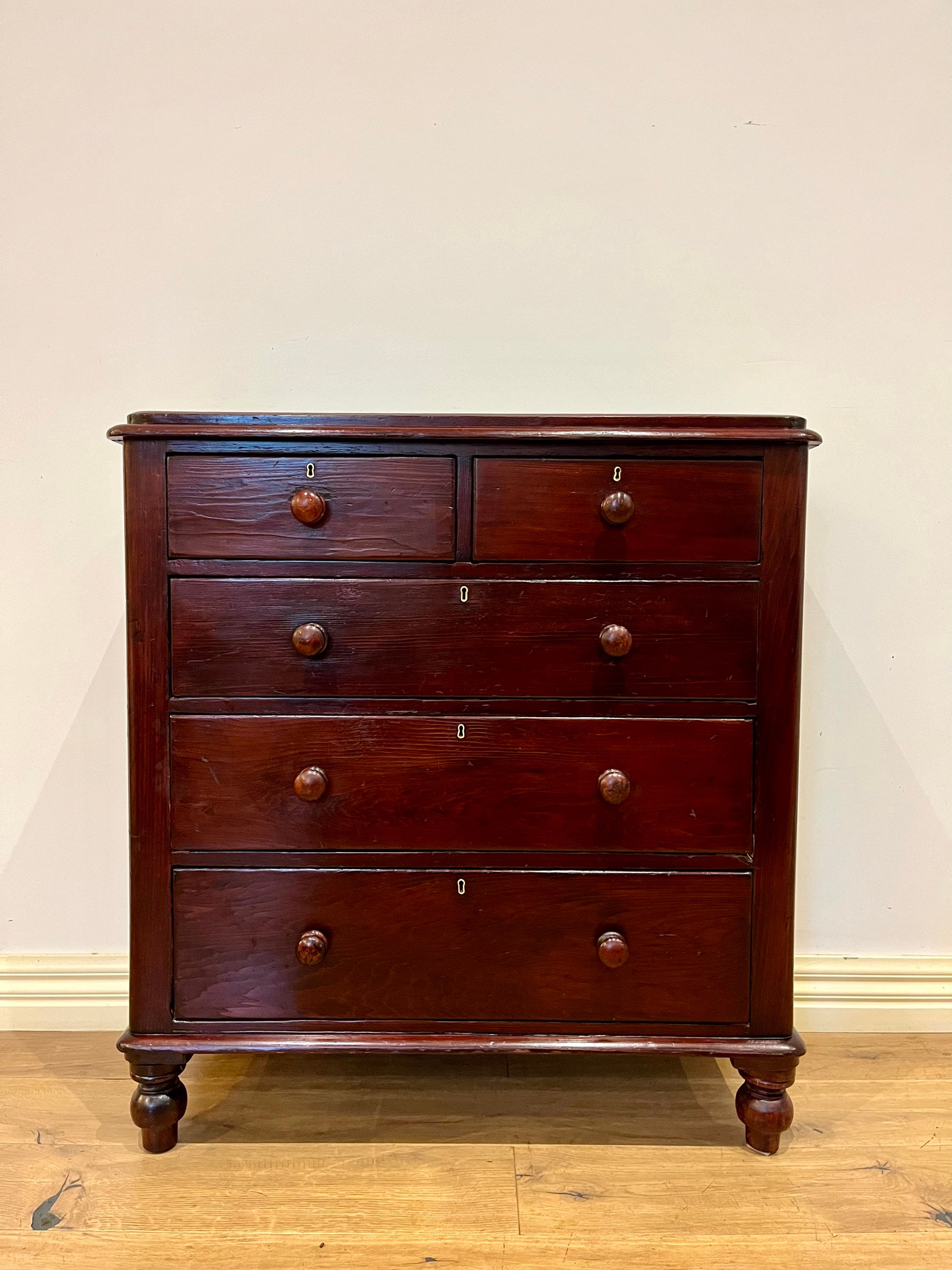 A9076- Restored Victorian Red Cedar Chest of Five Drawers.