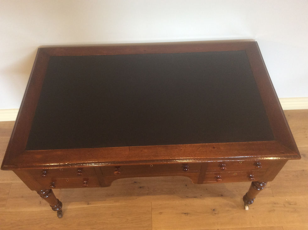 Thumbnail: Victorian Cedar Five Draw Leather Inlay Desk on Rolling Castors.